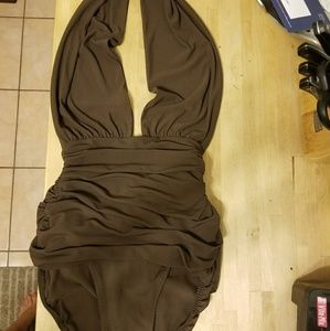 Norma Kamali Bill BROWN Sexy Halter One-Piece Swim